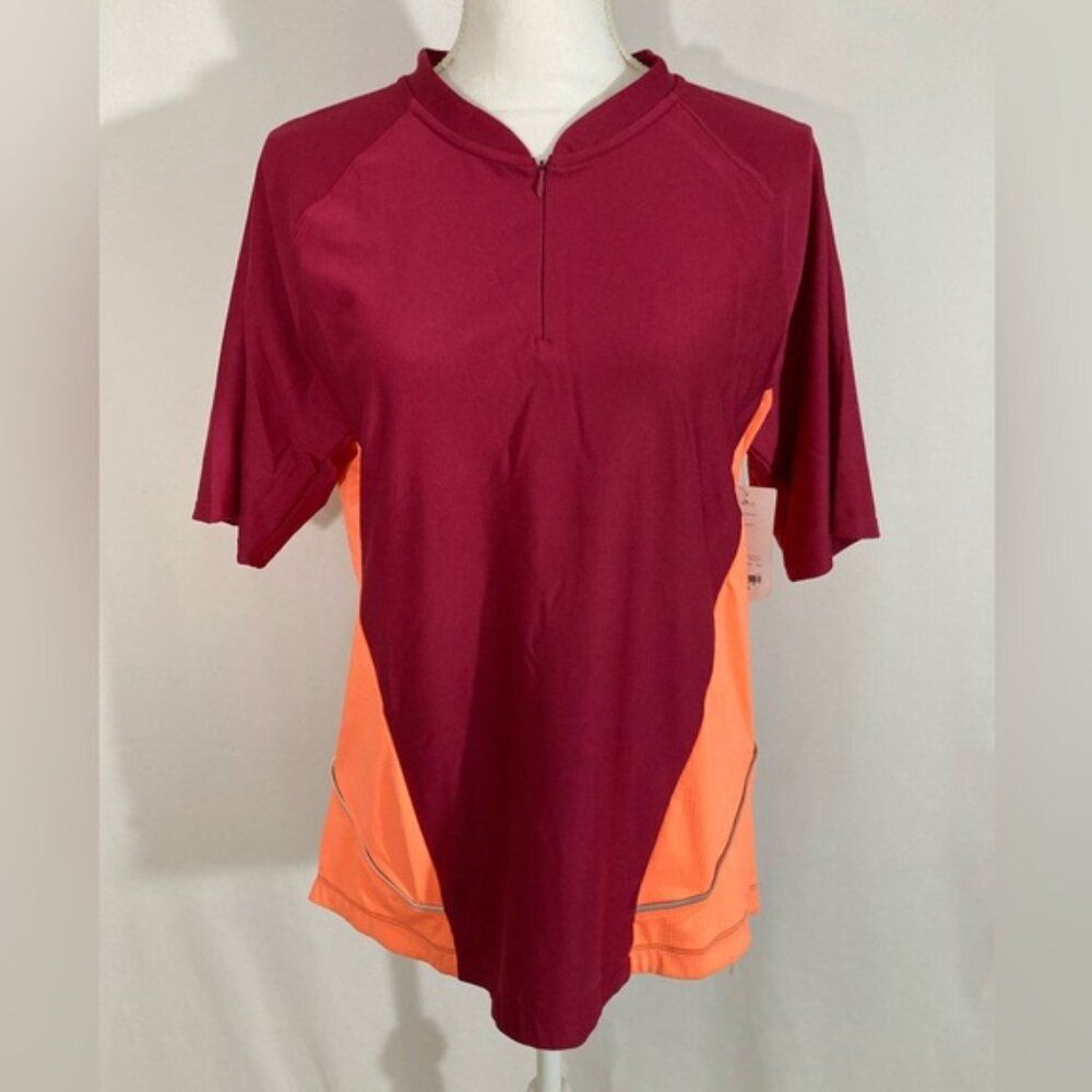 Xersion Womens XL Cycling Jersey Red Orange Quick Dry Bike Shirt Pockets